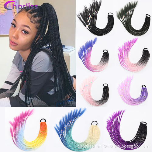 2020 New  Ombre Long Ponytail Wig With Rubber Band Hair Ring Chignon Crochet Braid Hair Rainbow Synthetic Hair Extension Kids